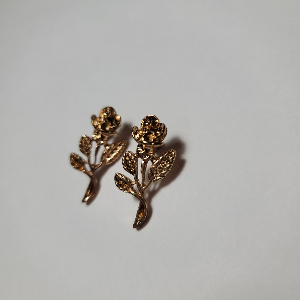 Rose Climber Earrings,  Gold Tone